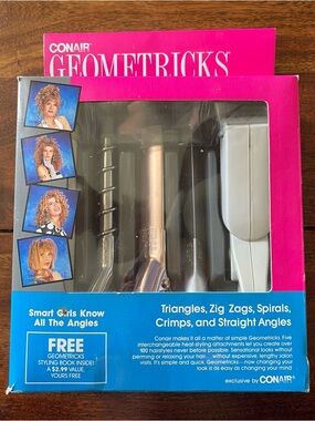 Vtg 1988 Conair Geometricks Crimper spiral 5 In 1 Hair Styling Kit New In Box